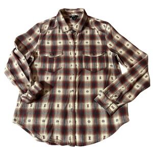 Paige Plaid Western Flannel Shirt Size M Red/Cream/Black
